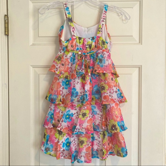 Girls Floral layered Ruffle Dress sz 8 - Picture 6 of 8